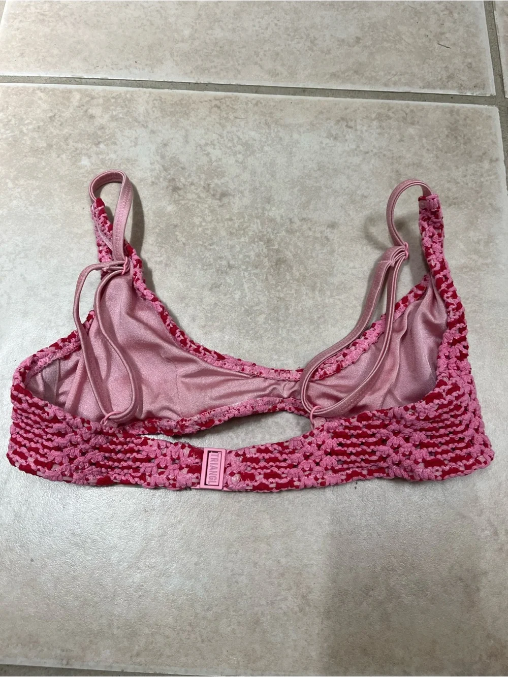 triangl swimwear Pink Two-Tone Crochet Bikini Top